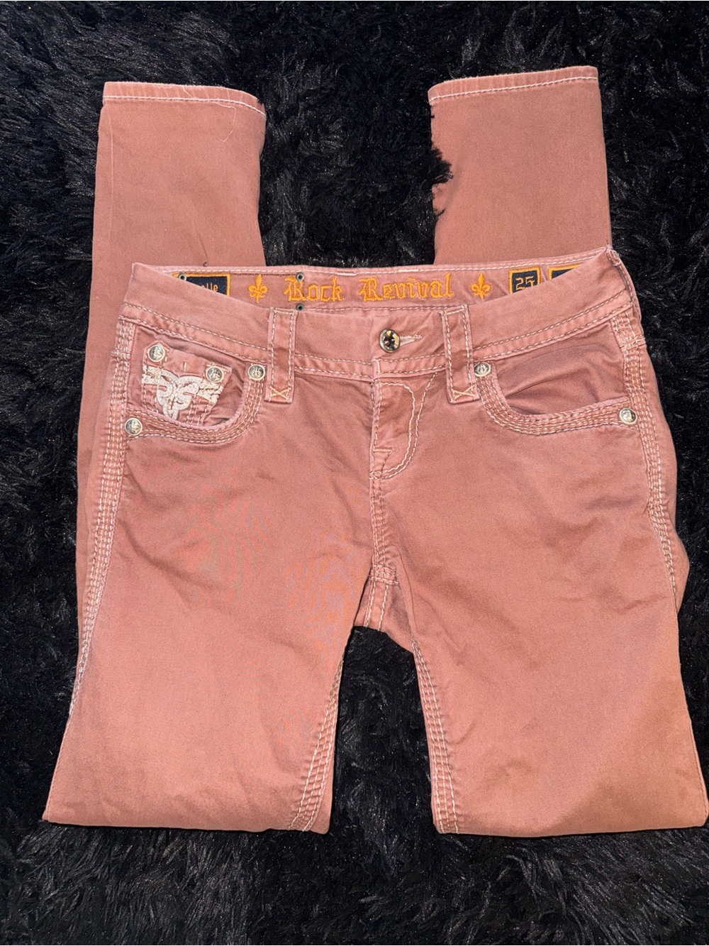 Rock Revival Roselle Ankle Skinny Jeans Size 25 Coral Pink Rhinestone Y2K